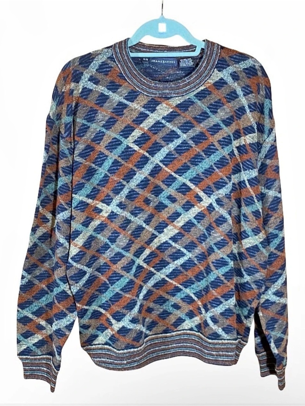 Vintage Jhane Barnes wool blend plaid ribbed ski sweater men’s size XL